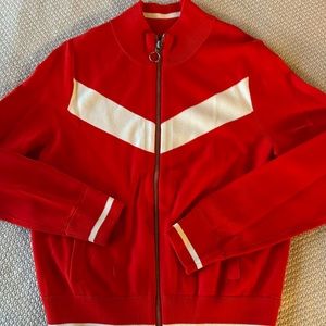 Red and white knit jogger jacket